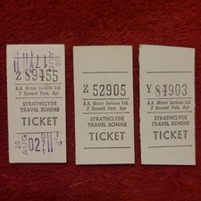 COLLECTION 3 Bus Tickets. STRATHCLYDE TRAVEL SCHEME. A A Motor Services Ltd, Ayr