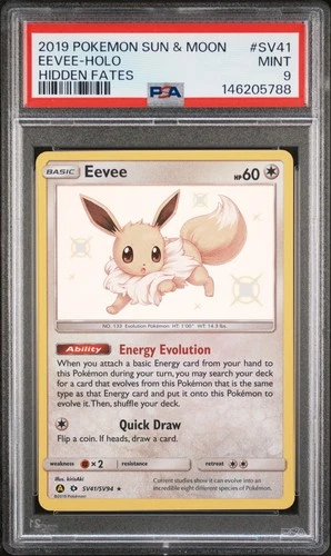 2019 POKEMON SUN & MOON HIDDEN FATES #SV41 EEVEE-HOLO PSA 9