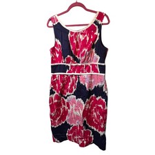 Lilly Pulitzer Floral Dress Sleeveless Navy Pink White Sheath Size 14