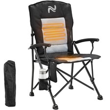 Heated Camping Chair Oversized Folding Chair Outdoor Patio Lounge w/ 3Heat Level