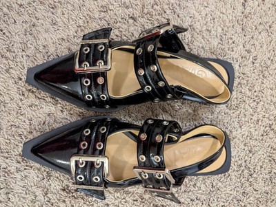 Ganni Feminine Buckle Ballerina Flats in Black / Silver Size 41 EU/ 9.5 US