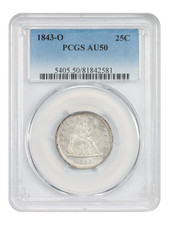 1843-O 25C PCGS AU50 - Liberty Seated Quarter