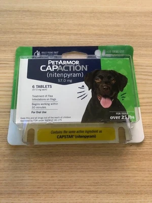 PetArmor CapAction Oral Flea Treatment for Dogs Over 25 lbs 6 tabs SEALED 01/27