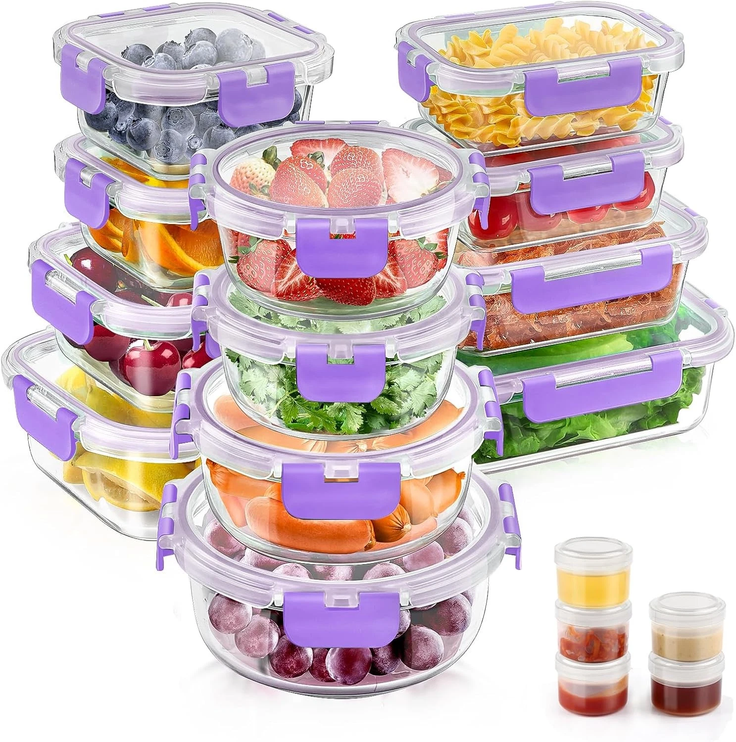 34pcs Glass Food Storage Containers W/ Lids Set Airtight Glass Meal Prep