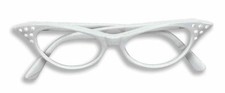 1950's WHITE CAT EYE GLASSES w/ RHINESTONES - CLEAR LENSES - COSTUME ACCESSORY