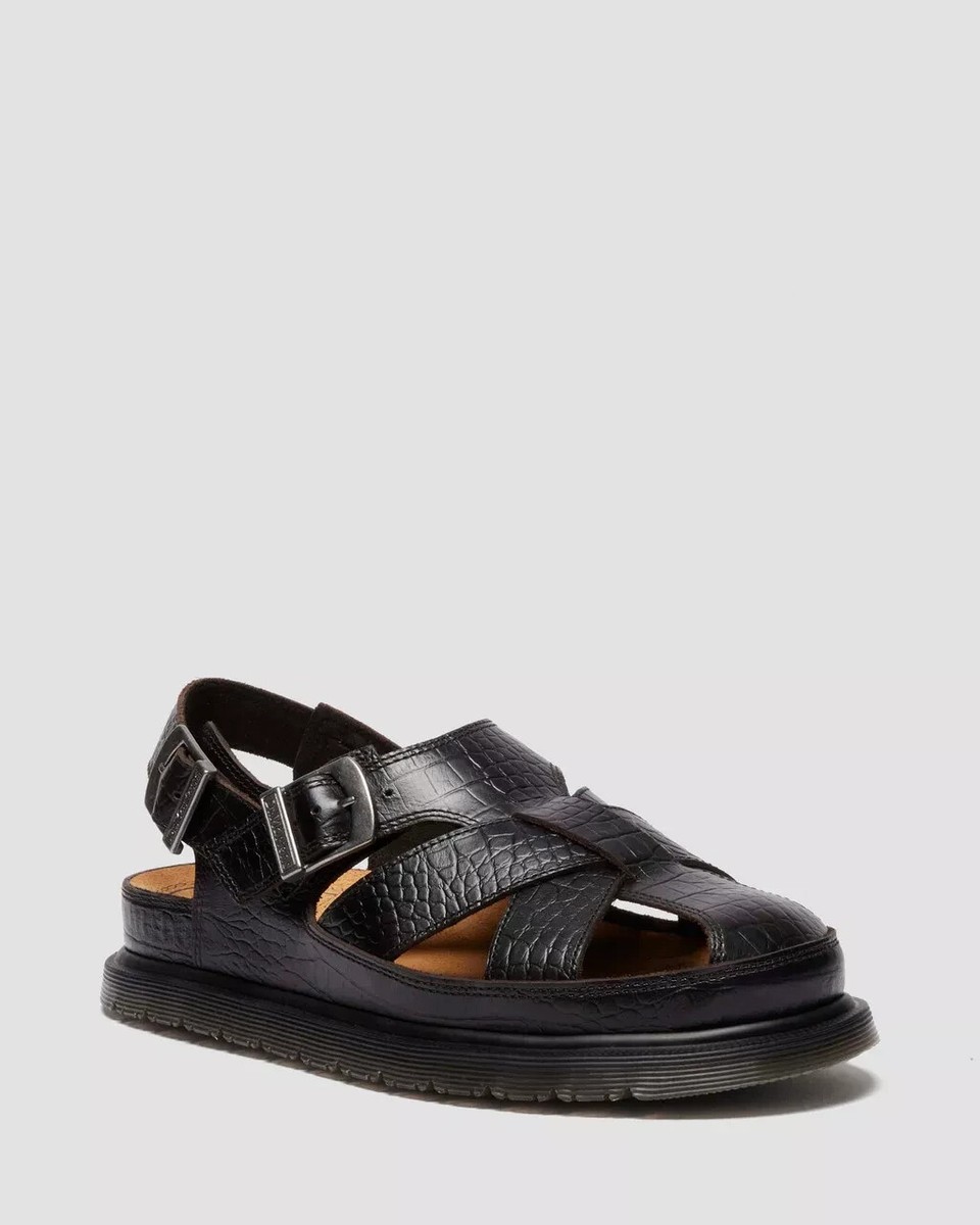 Dr Martens Fisherman Crocodile Analine Leather Sandals in Dark