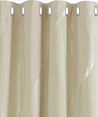 Dekorative Silber Wellenlinie Folie Bedruckt Verdunkelungsvorhänge 52 x 54 Zoll Beige Paar