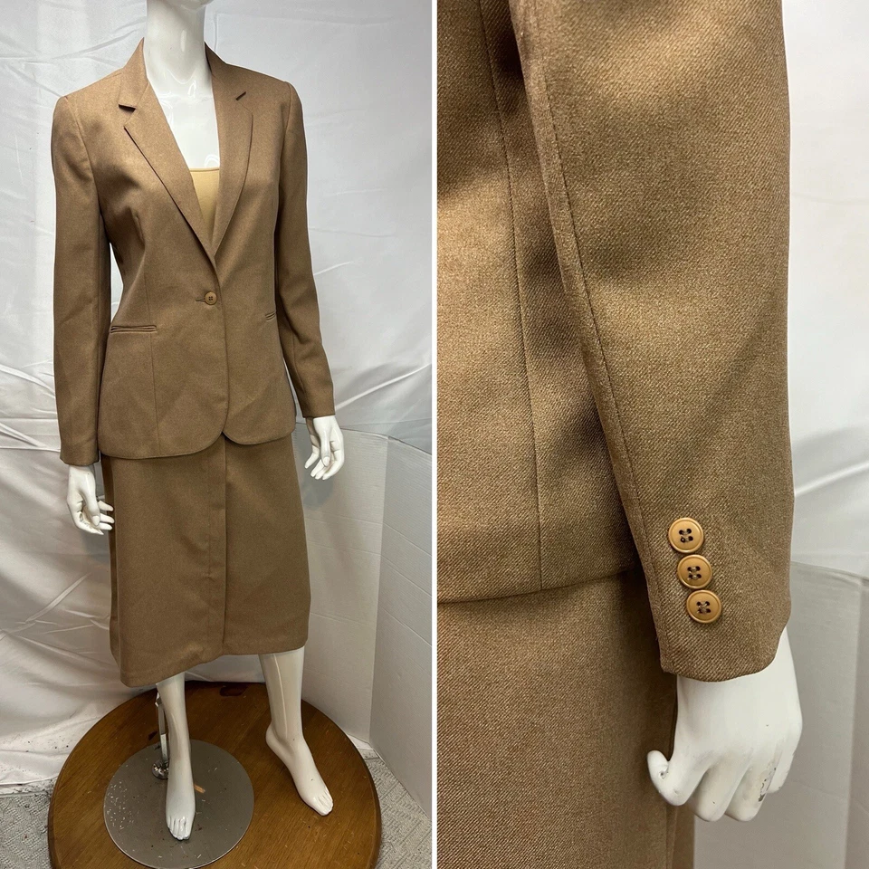 Vintage Levi's Women’s 12/14 Bend Over Tan Blazer Midi Skirt 2-Piece Suit 70s - Изображение 2 из 4