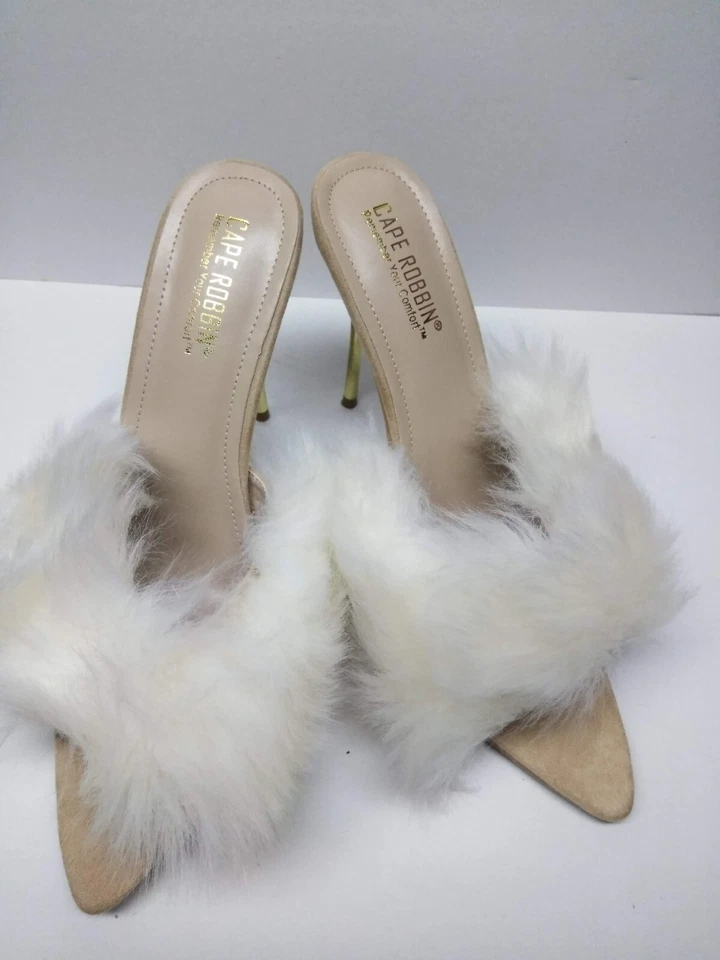 NUEVO EN CAJA Capa de mujer Robbin punta/tacón de aguja blanco piel de conejo talla 10 Foto 4 de 4