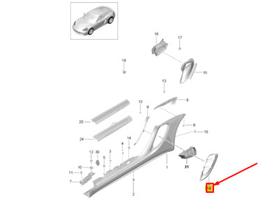 PORSCHE 718 CAYMAN 982 Lüftungsgitter Kotflügel rechts 982853190DOK1 ORIGINAL