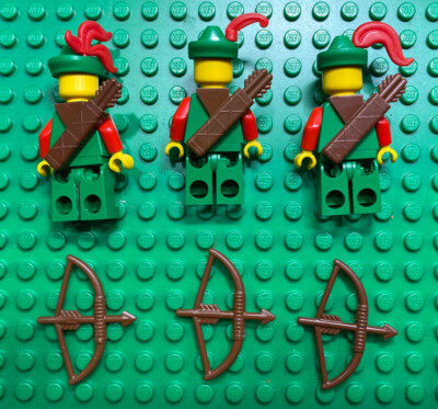 LEGO Castle Forestman X3 Minifigure Green Hat Red Feather Quiver