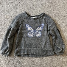 Gap Kids Flippy Sequin Butterfly Sweatshirt Grey Small S 6-7 Pleat Arms Shirt