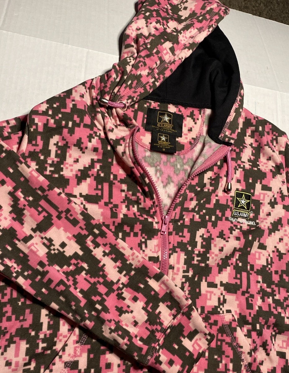 US ARMY BRAND Womens Zipped Hoodie JACKET Pink Digital Camo (Size