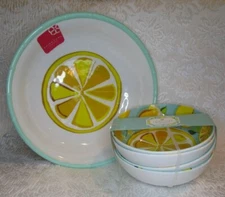 Set of 5 ~ NWT ~ TRINA TURK Melamine LEMONS Serving Bowl & Four Individual Bowls