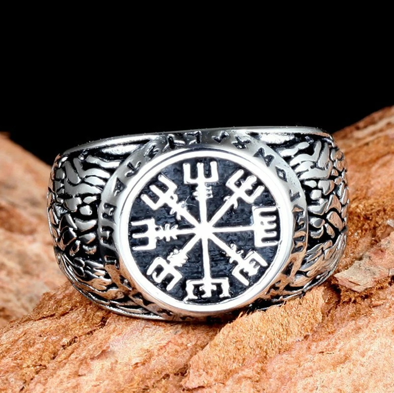 MENDEL Mens Nordic Viking Rune Vegvisir Compass Ring Stainless Steel Size 7-15 - Image 3 of 4