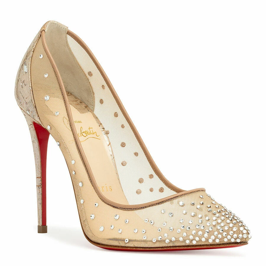 Christian Louboutin Follies Strass 100 Silver Liege Mesh Crystal Heel Pump  42