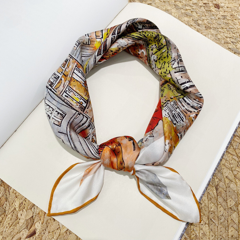 New Boutique Twill Silk Scarf Office Necktie Hairband Print Square Scarf 53cm】
