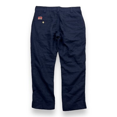 Beams Cat Paw Work Pants Slacks Straight Talon Zip Wool Navy Blue