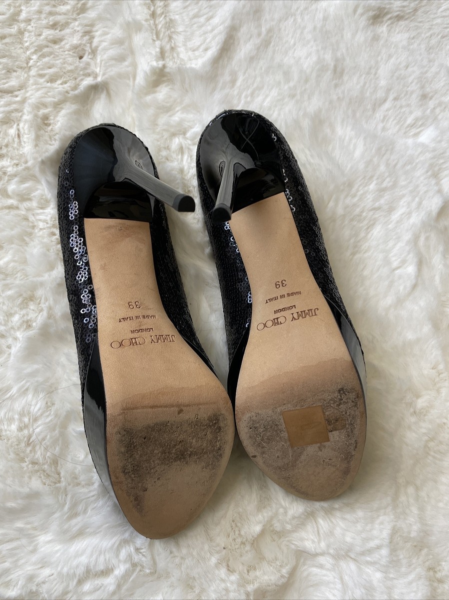 Jimmy Choo Black Sequin Heels Shoes Size 39 US 9 | eBay