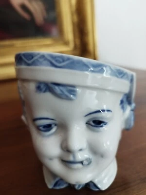 Ancienne Sculpture Tête ou visage en porcelaine de DELFT - Pot ou vide Poche - Photo 1/4