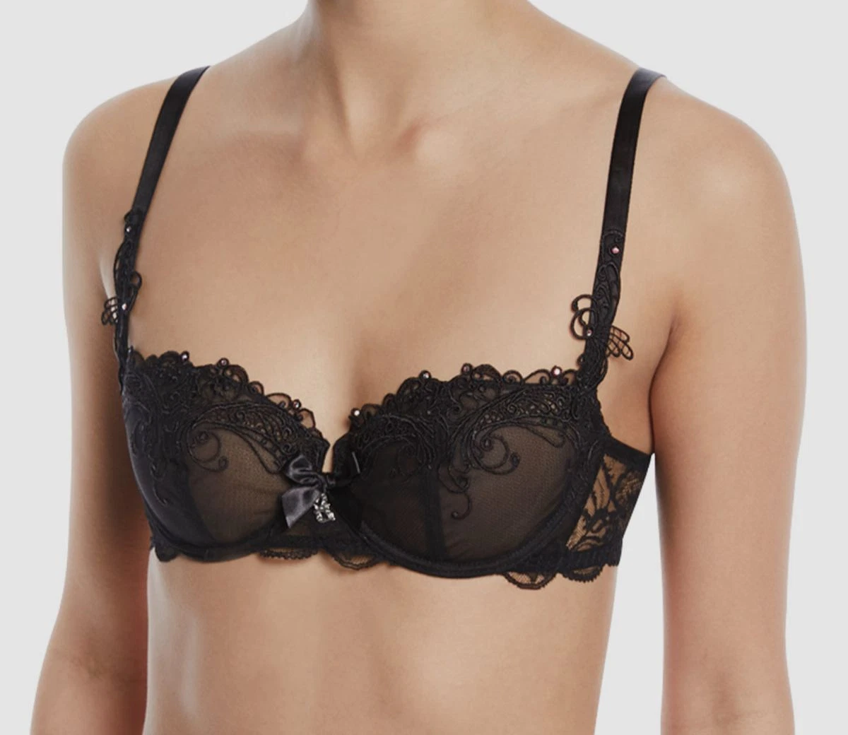 Reggiseno A Mezza Tazza Lise Charmel Ecrin Glamour Nero, Taglia 34C, Con Strass E Pizzo