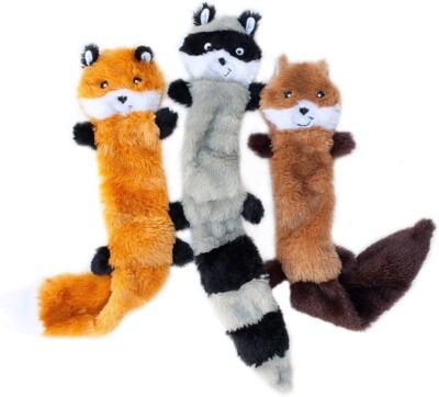 Stuffing Free Squeaky No Mess Durable Dog Puppy Toys Fox Raccoon