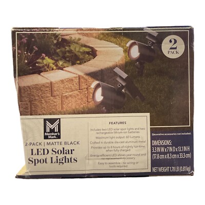 Member's Mark 2-Piece LED Solar Spot Lights, Matte Black