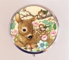 Deer and Bird Pill Box Case Pillbox Holder Trinket Woodland Cottagecore Doe