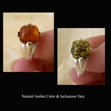 BALTIC GREEN or HONEY AMBER  STERLING SILVER HANDMADE RING