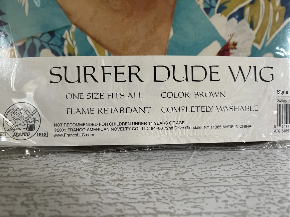 Peluca de colección 2001 Franco Brown Hair Surfer Dude Disfraz de Halloween Peluca de Michele’s Foto 2 de 4