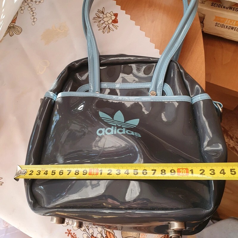 Adidas Retro Bowling Style Bag Grey Blue Trefoil Logo Bottom Studs