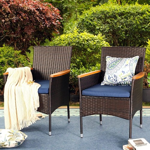 2PC Patio Wicker Chair Outdoor Dining Chair Rattan Chair with Cushion Heavy Duty - Picture 7 of 8