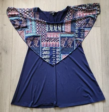 NAIF Dress Women's L Sleeveless A Line Built In Poncho Shaw Overlay Dark Blue