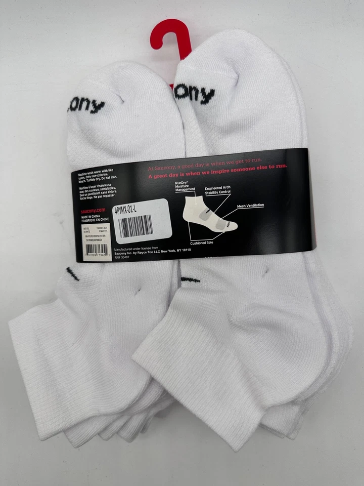 NUEVO PAQUETE DE 8 PARES DE CALCETINES DE CUARTO DE RENDIMIENTO SAUCONY SUELA ACOLCHADA GRANDE PARA HOMBRE Foto 4 de 4