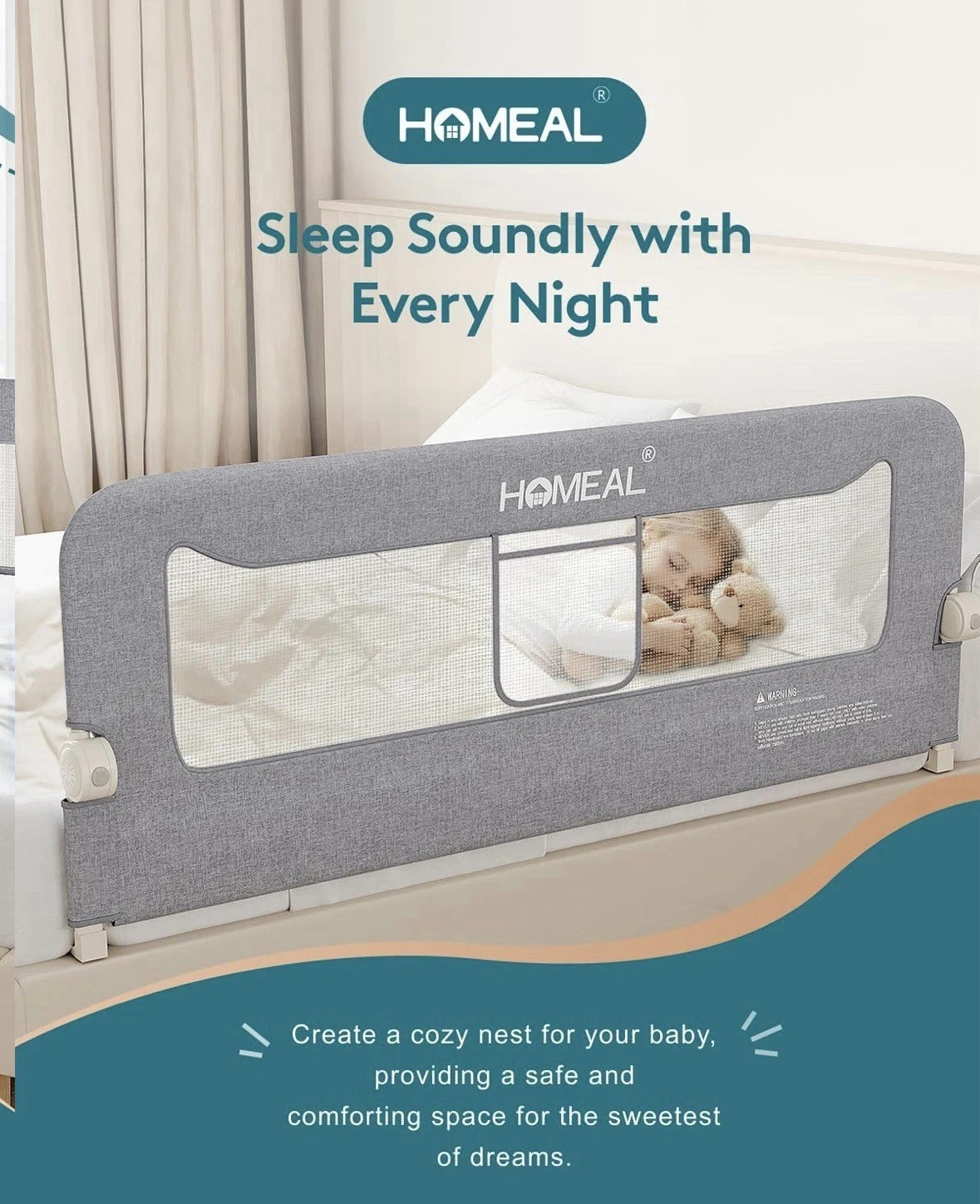 HOMEAL Bed Rail for Toddlers 59in Swing Down Baby Bed Rail Guard New