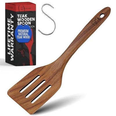 PriorityChef Teak Wooden Slotted Turner - Premium Wood Slotted Turrner Teakwood