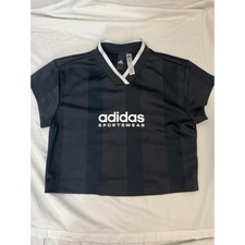 Adidas Sportswear Cropped Black Striped V-Neck Tee Shirt Top