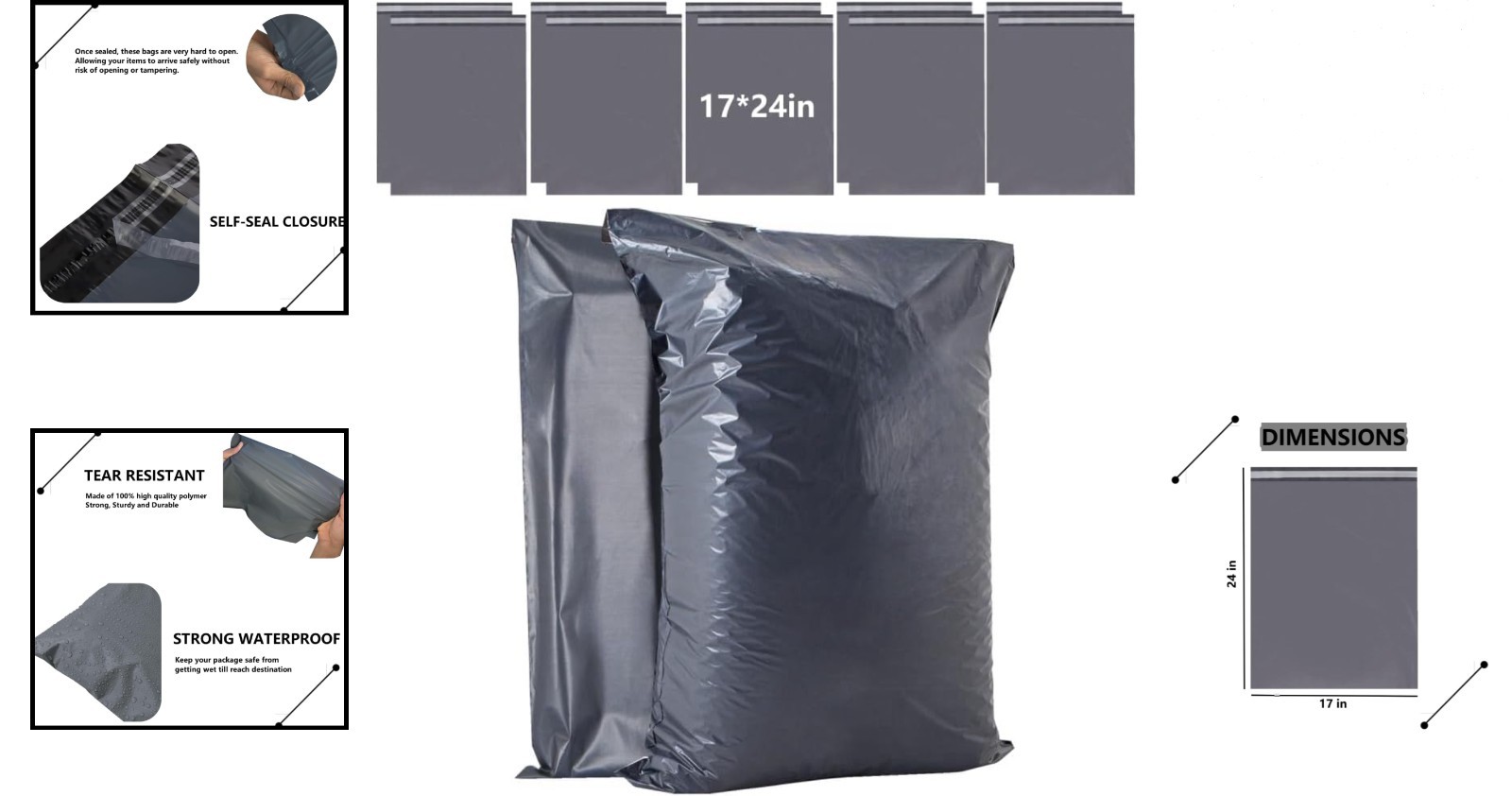 Professional 10 x 17” Grey Shipping Bags - Waterproof & Tamper-Proof Protection — image 2