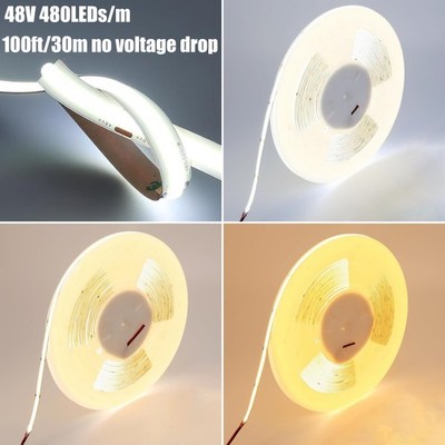 5m-30m 48V COB LED Strip 480LED/M Flexible LED Tape Lights Home Car Party Decor