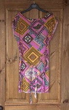 New Look pink multicoloured tile print dress with belt 8
