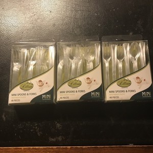 LILLIAN TABLESETTINGS~48 Pieces MINI 4.5" Clear Plastic Spoons & Forks. 3 PACKS