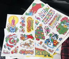 9 SHEETS++ VINTAGE CHRISTMAS STATIC CLING WINDOW DECORATIONS REUSABLE SANTA TREE