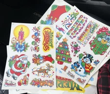 9 SHEETS++ VINTAGE CHRISTMAS STATIC CLING WINDOW DECORATIONS REUSABLE SANTA TREE