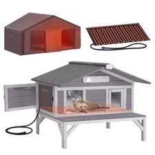 Outdoor Heated Cat House Insulated Weatherproof Kitty Condos Feral Cat Shelter