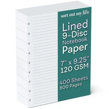 Discbound Lined 120 GSM Refill Paper, 400 Sheets (800 Pages), 9 Disc Pre-Punc...