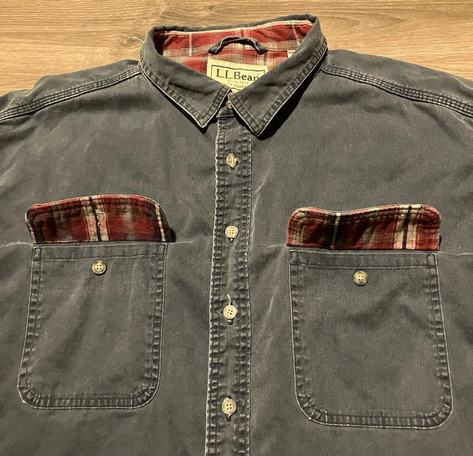 Vintage L.L. Bean Flannel Lined Hurricane Shirt Size 3XLT Blue/Gray Work Button - Image 3 of 4