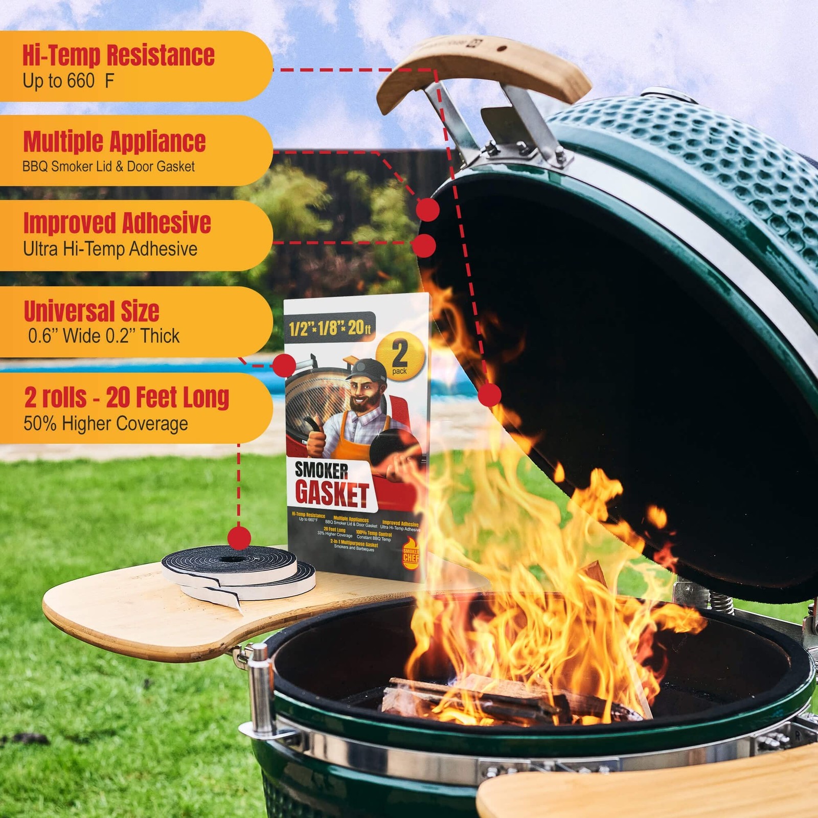 XXL 20 FT Grill Gasket for Smokers - Black 1/2’’ x 1/8’’