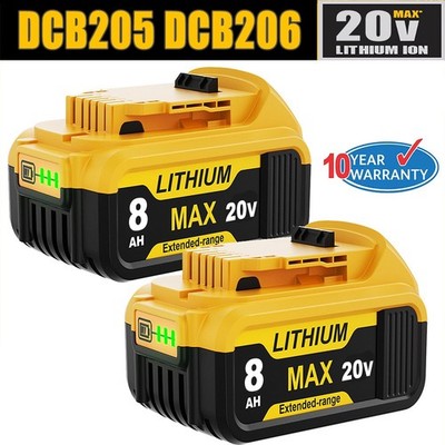 2X 20V 8.0AH FOR DEWALT 20Volt MAX Lithium-Ion Battery DCB204 DCB205 DCB200