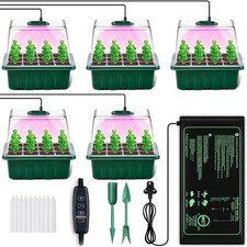 5X Plant Propagator Seed Tray Timer Set Full Spectrum Grow Lights with Heat Mat