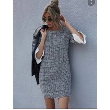 Mango Women Gray Plaid Wool blend Mini Dress Size XS